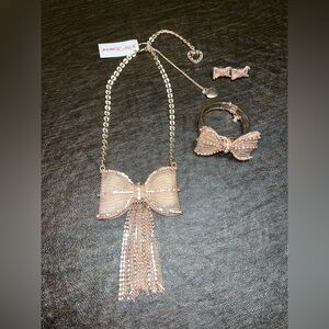 New Betsey Johnson Rose Gold Bow Necklace, Bracelet and Earrings Set ~ So Pretty